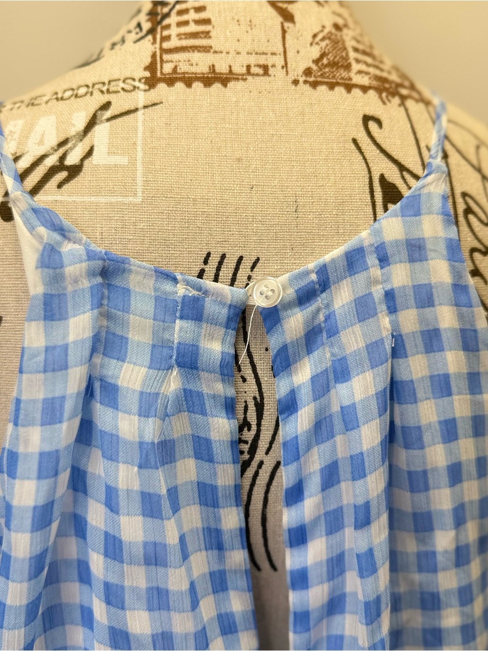 Altar’d State Blue White Gingham Halter Romper XL Ruffle Hem Lined Summer - Picture 7 of 15
